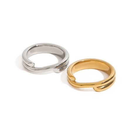 Bague simple pour femme, collection classique, double anneau délicat en acier inoxydable, couleur or, étanche.