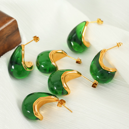 1 paire de boucles d'oreilles pendantes rétro en acier inoxydable plaqué or  pour femme, série simple 2