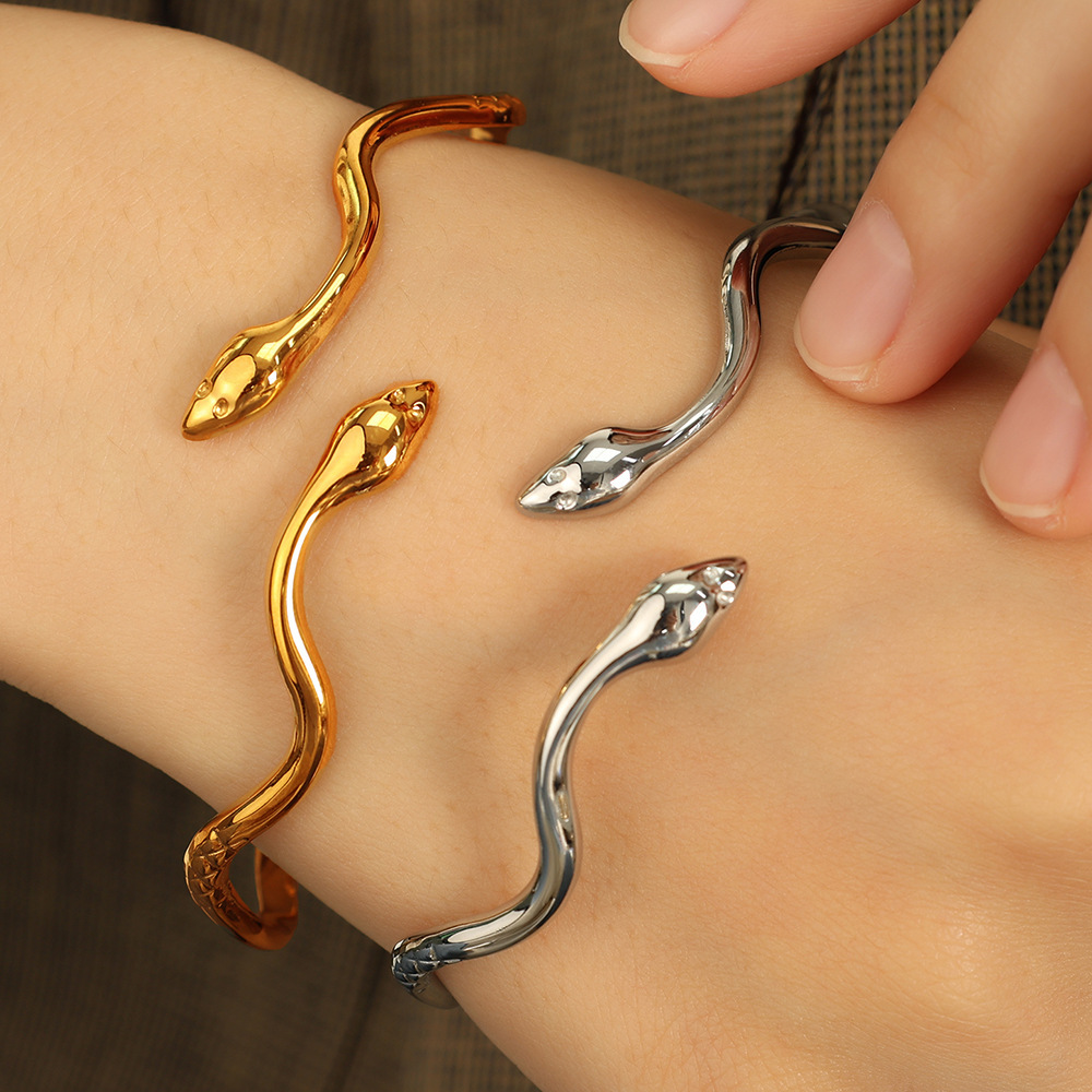 Bracelet Simple En Acier Inoxydable Plaqué Or  Pour Femme, Motif Animal Punk, 1 Pièce Image5