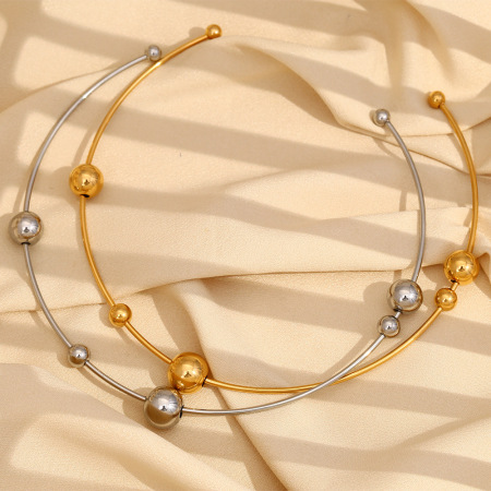 Collier ras-de-cou femme Simple Series, style géométrique décontracté, en acier inoxydable imperméable, couleur or (1 pièce)