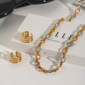 Collier Chaîne Sophistiquée Moderne En Acier Inoxydable, Étanche, Coloris Or Et Argent, Pour Femme (1 Pièce) h5 Image3