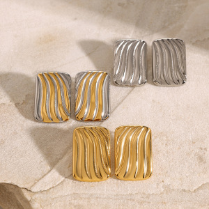 1 Paire De Boucles D'Oreilles À Tige En Acier Inoxydable Plaqué Or Pour Femme, Style Bande Simple h5 Image3