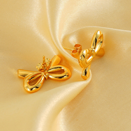 1 paire de boucles d'oreilles à tige pour femme, série simple, nœud quotidien, en acier inoxydable plaqué or  2