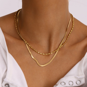 Colliers Superposés Pour Femmes, Série Simple, En Acier Inoxydable Plaqué Or , 1 Pièce h5 Image5