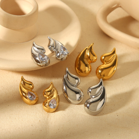 1 paire de boucles d'oreilles à tige en plaqué or pour femme, style gouttelettes, série simple