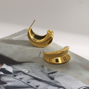 Boucles D'Oreilles Puces Minimalistes Classiques Annulaires Pour Femme, En Acier Inoxydable Étanche Couleur Or (1 Paire). h5 Image3