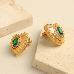 1 Paire De Boucles D'Oreilles À Tige En Acier Inoxydable Plaqué Or  Avec Zircons Pour Femme, Style Rétro, Série Classique h5 Image3