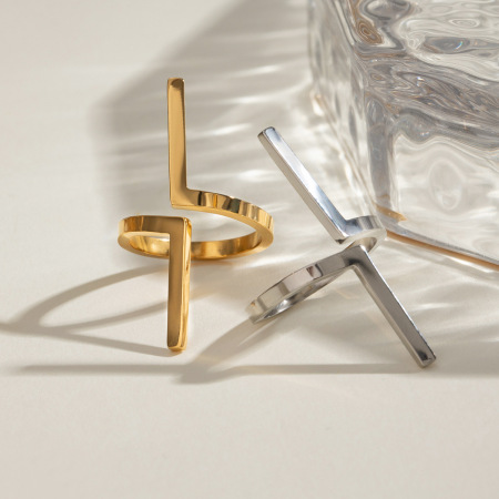 Bague ajustable pour femme, style géométrique simple, en acier inoxydable plaqué or et étanche.