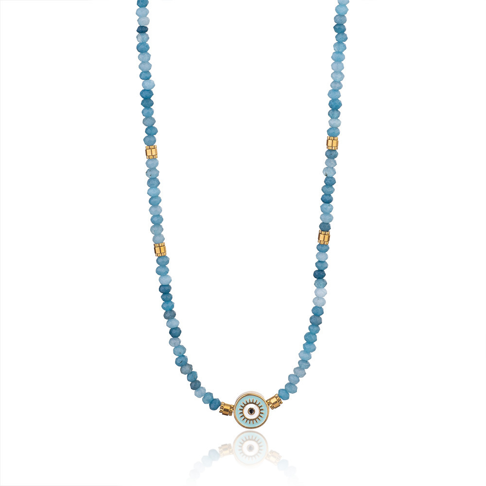 Collier Pour Femme En Acier Inoxydable Doré, Orné De Perles De Cristal Et D'Un Motif Œil Classique, Collection Ethnique (1 Pièce) Image8