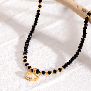 Collier Avec Pendentif En Acier Inoxydable Plaqué Or Et Zircon Pour Femme, Série Romantique, Œil Rétro h5 Image3