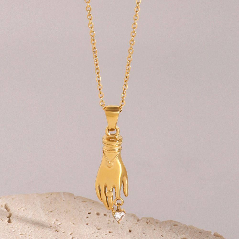 Collier Avec Pendentif Géométrique Punk En Acier Inoxydable Plaqué Or  Et Zircon Pour Femme, Série Simple, 1 Pièce Image3