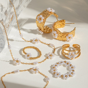 1 Paire De Boucles D'Oreilles Romantiques En Acier Inoxydable Plaqué Or  Avec Perles Artificielles Pour Femme h5 Image3