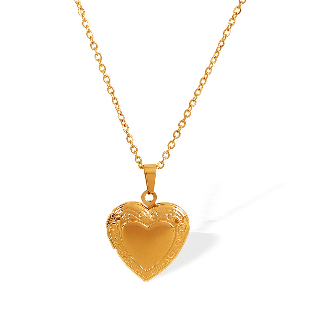 Collier Avec Pendentif En Forme De Cœur Simple En Acier Inoxydable Plaqué Or  Pour Femme, 1 Pièce Image6