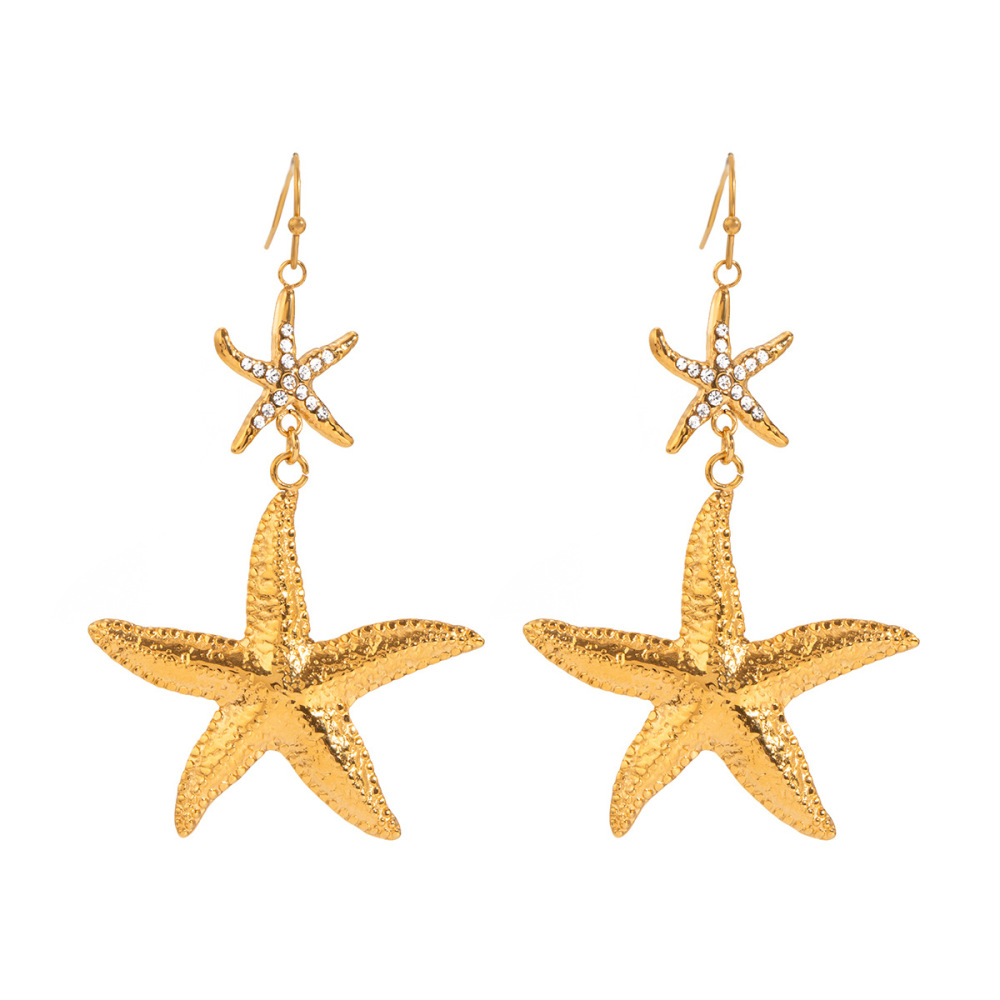1 Paire De Boucles D'Oreilles Pendantes Pour Femme En Acier Inoxydable Plaqué Or , Motif Tortue De Vacances, Série Simple Image6