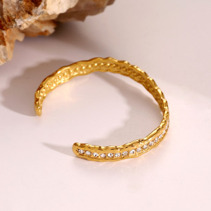 Bracelet Simple En Acier Inoxydable Plaqué Or  Avec Strass Pour Femme, 1 Pièce h5 Image5