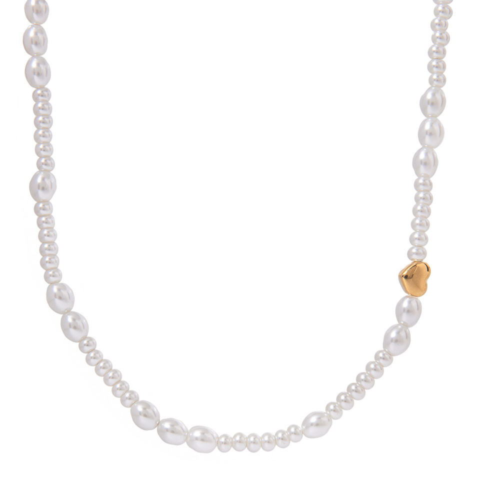 Collier De Perles Rétro En Acier Inoxydable Plaqué Or , Série Classique, Perles Artificielles Pour Femmes h5Image5