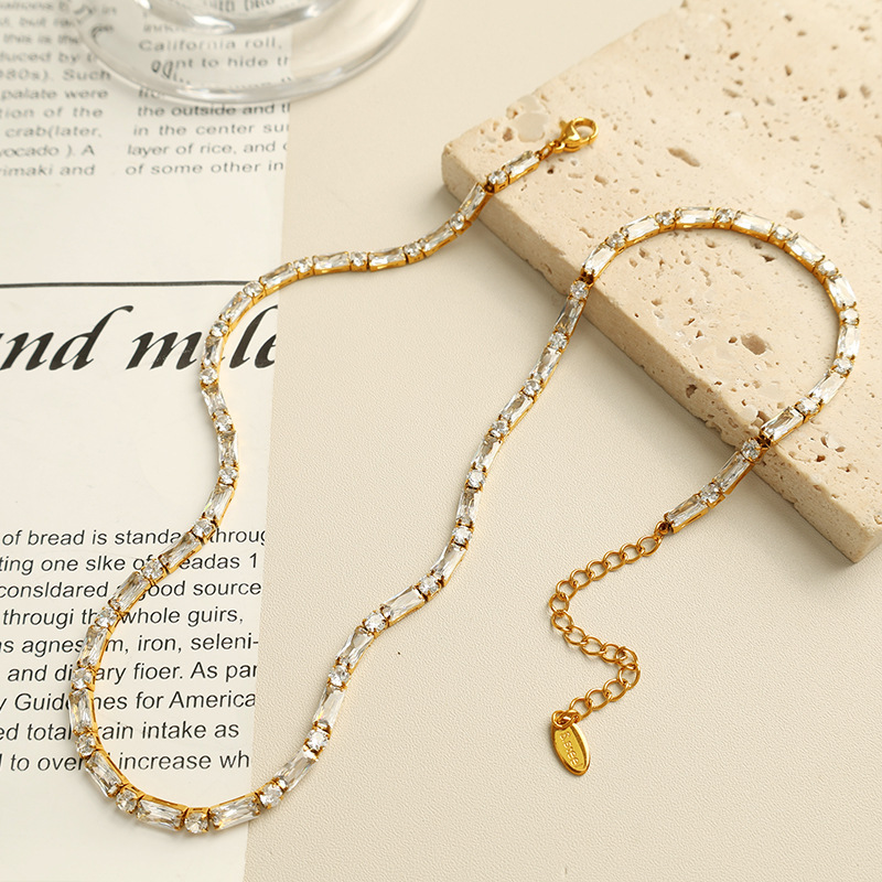 Bracelet Chaîne Géométrique Simple En Acier Inoxydable Plaqué Or Et Zircon Pour Femme, Série Luxueuse, 1 Pièce Image6