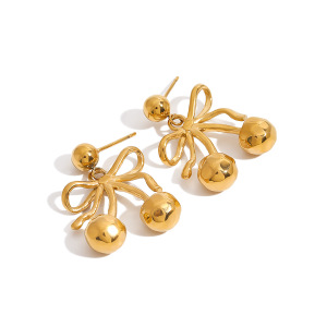 Boucles D'Oreilles Pendantes Pour Femme, Collection Romantique, Motif Cerise, En Acier Inoxydable Étanche, Couleur Or. h5 Image7