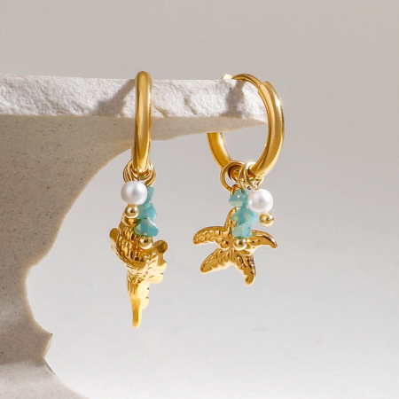 1 paire de boucles d'oreilles pendantes Oceanic en acier inoxydable étanche couleur or