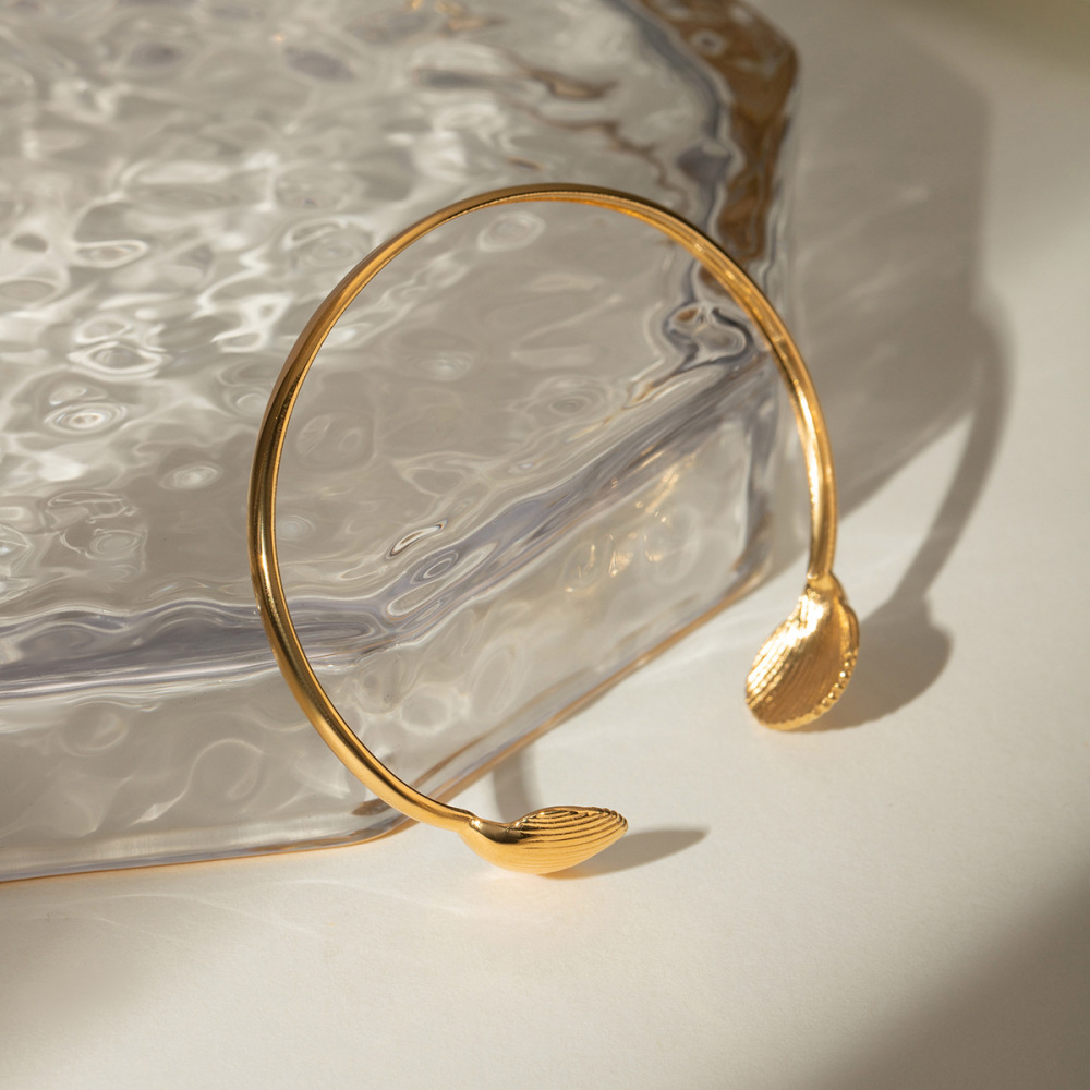 Bracelet Ouvert Simple En Acier Inoxydable , Style Européen Et Américain, Style Ins, Tempérament D', Petit Pétoncle,  Pour Femmes Image7