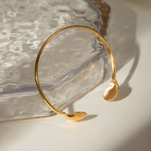Bracelet Ouvert Simple En Acier Inoxydable , Style Européen Et Américain, Style Ins, Tempérament D', Petit Pétoncle,  Pour Femmes h5 Image7