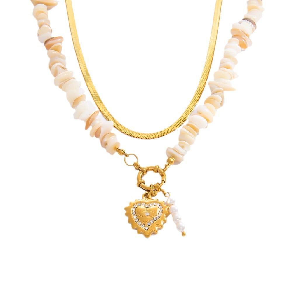 Collier Avec Pendentif En Forme De Cœur En Acier Inoxydable Plaqué Or  Et Strass Pour Femme, Série Romantique, 1 Pièce Image10
