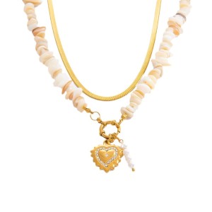 Collier Avec Pendentif En Forme De Cœur En Acier Inoxydable Plaqué Or  Et Strass Pour Femme, Série Romantique, 1 Pièce h5 Image10