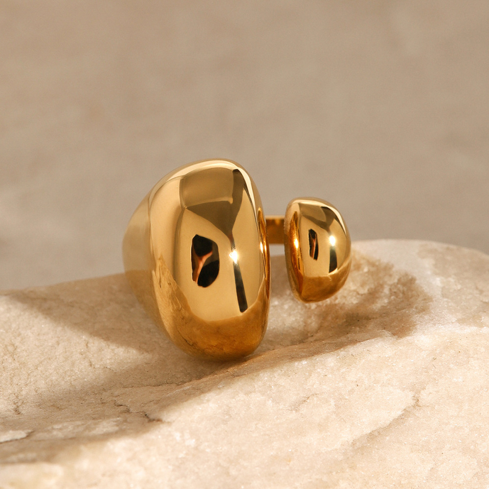Bague Ajustable Pour Femme, En Acier Inoxydable Moderne, Étanche, Plaquée Or Et Ornée De Zircon (1 Pièce). Image5