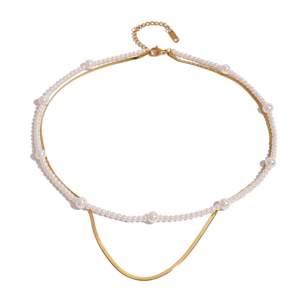 Collier À Plusieurs Rangs Pour Femme, Collection Rétro Luxueuse, En Acier Inoxydable Doré, Étanche, 1 Pièce Image6