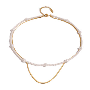 Collier À Plusieurs Rangs Pour Femme, Collection Rétro Luxueuse, En Acier Inoxydable Doré, Étanche, 1 Pièce h5 Image6
