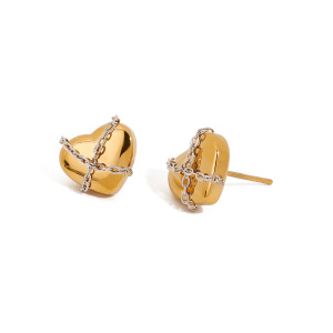 1 Paire De Boucles D'Oreilles Puces Pour Femme, Style Punk, Chaîne En Forme De Cœur, En Acier Inoxydable Étanche, Coloris Or Et Argent. h5 Image8