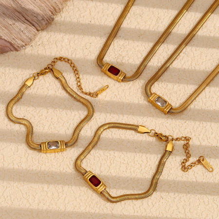 Bracelet chaîne femme en acier inoxydable doré, style rétro géométrique, étanche, 1 pièce, collection luxe.