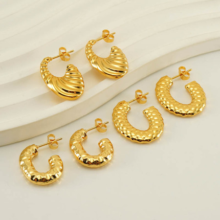 1 paire de boucles d'oreilles à tige géométriques simples plaquées or  pour femme