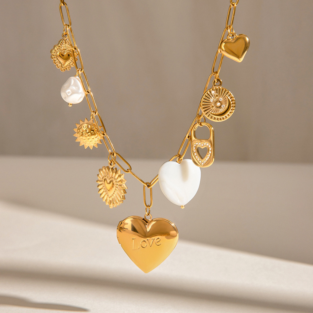 Collier Pendentif Élégant Et Chic En Forme De Cœur, En Acier Inoxydable Étanche, Couleur Or, Pour Femme, À Faire Soi-Même (1 Pièce) Image4