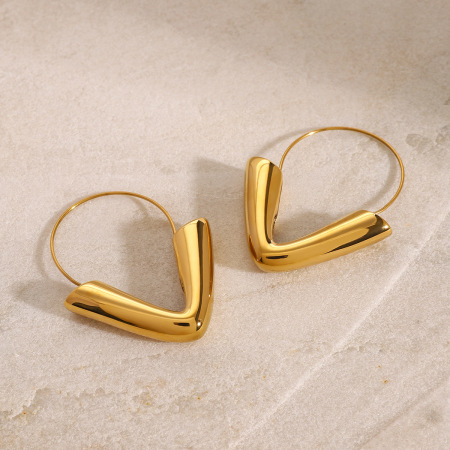 1 paire de boucles d'oreilles créoles géométriques décontractées en acier inoxydable plaqué or  pour femmes 2