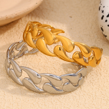 Bracelet jonc femme en acier inoxydable doré, style torsadé simple, 1 pièce, collection luxe