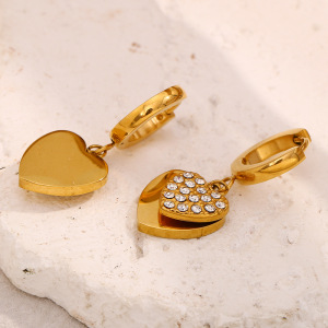 Boucles D'Oreilles Pendantes Rétro En Acier Inoxydable Doré, Imperméables, En Forme De Cœur h5 Image4