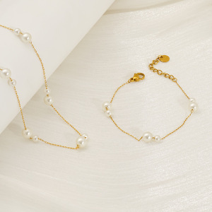 Bracelet Chaîne En Acier Inoxydable Plaqué Or Avec Perles Artificielles Pour Femme, 1 Pièce h5 Image4