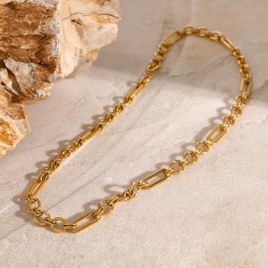 Collier Chaîne Classique En Acier Inoxydable Plaqué Or  Pour Femme, Série Simple, 1 Pièce h5 Image5