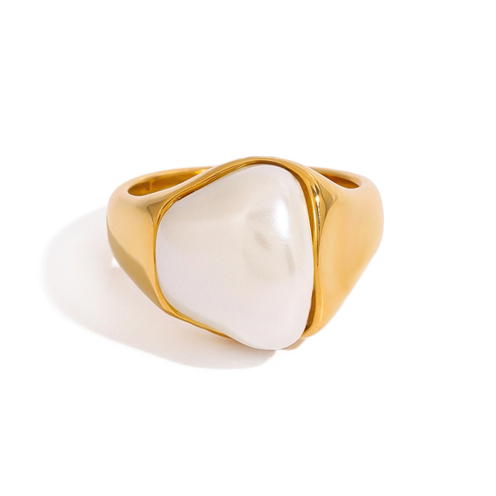 Bague Simple Pour Femme, Collection Classique, Forme Irrégulière Et Élégante, En Acier Inoxydable, Couleur Or, Étanche. Image9