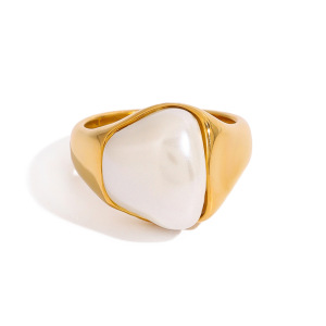 Bague Simple Pour Femme, Collection Classique, Forme Irrégulière Et Élégante, En Acier Inoxydable, Couleur Or, Étanche. h5 Image9