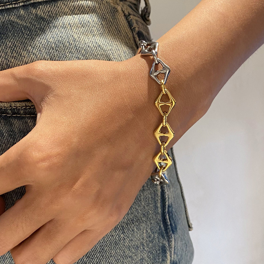 Bracelet Chaîne Géométrique Décontracté En Acier Inoxydable Plaqué Or Pour Femme, Série Simple, 1 Pièce h5Image2