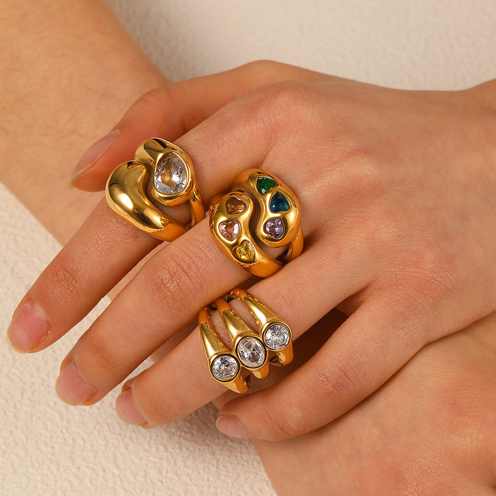 Bague Simple Pour Femme, Collection Vogue, Motif Goutte Naturelle, En Acier Inoxydable, Couleur Or, Étanche. Image3