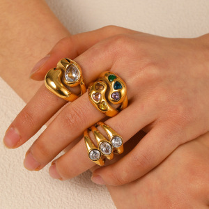 Bague Simple Pour Femme, Collection Vogue, Motif Goutte Naturelle, En Acier Inoxydable, Couleur Or, Étanche. h5 Image3