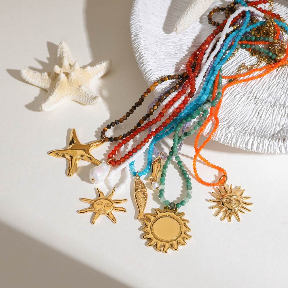 Collier De Perles Pour Femme, Collection Bohème Simple, Motif Tortue, En Acier Inoxydable Étanche Couleur Or (1 Pièce) Image3