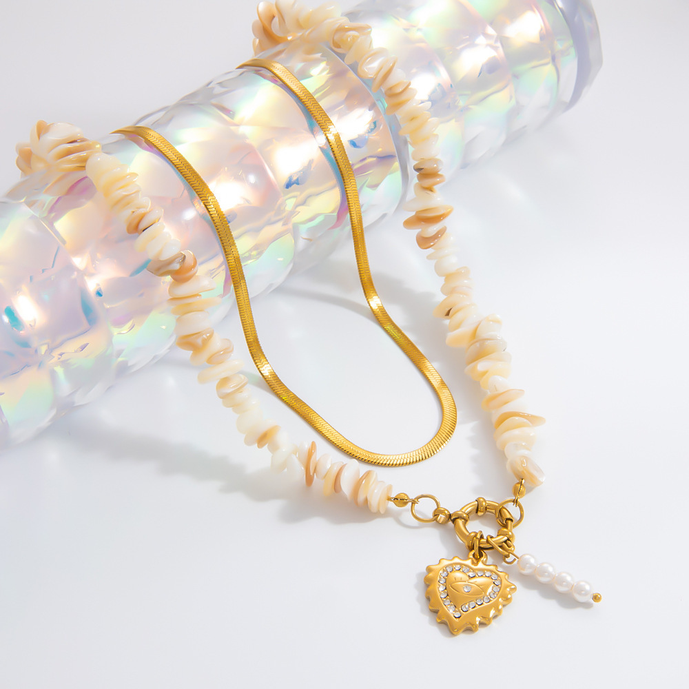 Collier Avec Pendentif En Forme De Cœur En Acier Inoxydable Plaqué Or  Et Strass Pour Femme, Série Romantique, 1 Pièce Image5