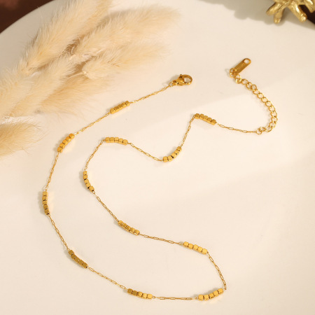 collier chaîne pour femme, série simple, classique, couleur unie, acier titane, couleur or 2