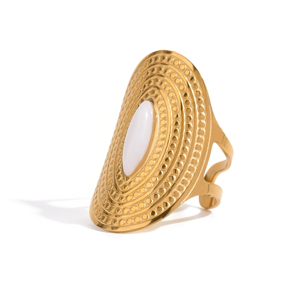 1 Paire De Bagues Ajustables Pour Femmes, Série Simple, Géométriques Classiques, En Acier Inoxydable Plaqué Or , Pierres Naturelles Image4