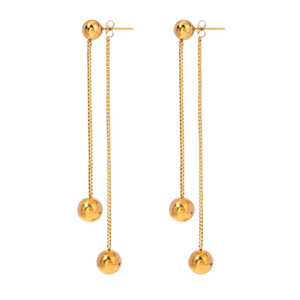Boucles D'Oreilles Pendantes Pour Femme, Style Rétro Simple, En Acier Inoxydable Plaqué Or, Forme Pompon, 1 Paire Image6