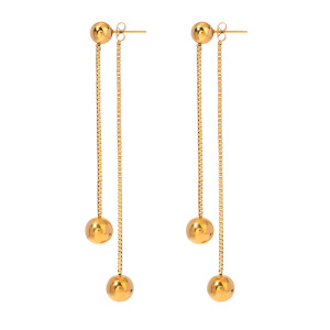 Boucles D'Oreilles Pendantes Pour Femme, Style Rétro Simple, En Acier Inoxydable Plaqué Or, Forme Pompon, 1 Paire h5 Image6
